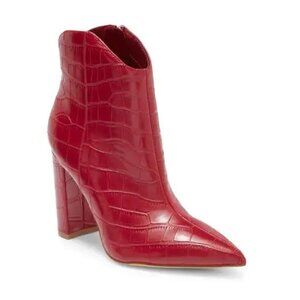Marc Fisher Lezari Croc Embossed Pointy Toe Bootie 9M, Dark Red NIB